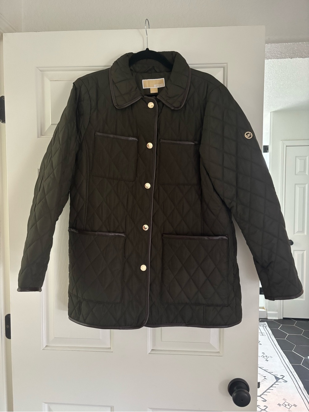 Michael Kors Green Quilted Utility Jacket with Gold-Tone Buttons